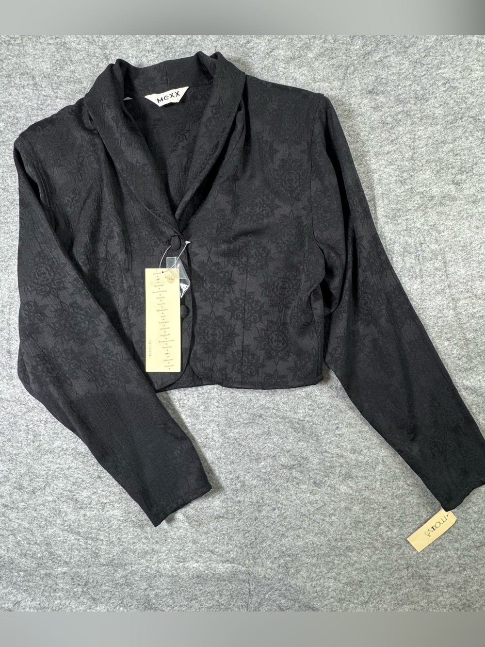 Mexx Black Cropped Jacquard Shawl-Collar Blazer
